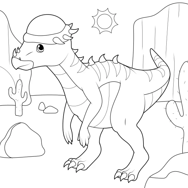 Un paquicefalosaurio en el desierto | Dibujos para colorear online para niños