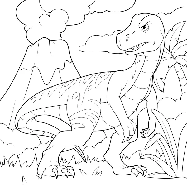 Un T-rex bajo el volcán | Dibujos para colorear online para niños