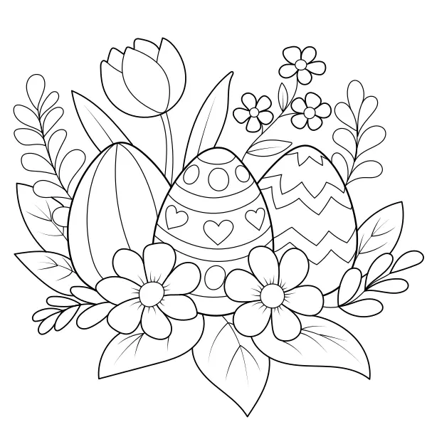 Huevos de Pascua entre las flores | Dibujos para colorear online para niños