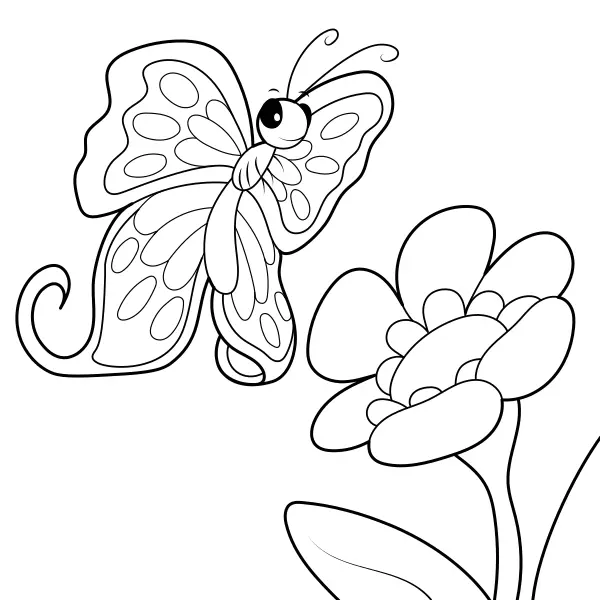 Una mariposa y una flor | Dibujos para colorear online para niños