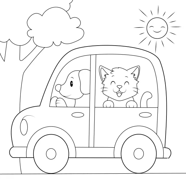 Coche con animales | Dibujos para colorear online para niños