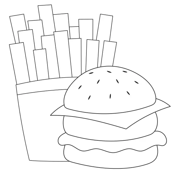 Hamburguesa con patatas fritas | Dibujos para colorear online para niños