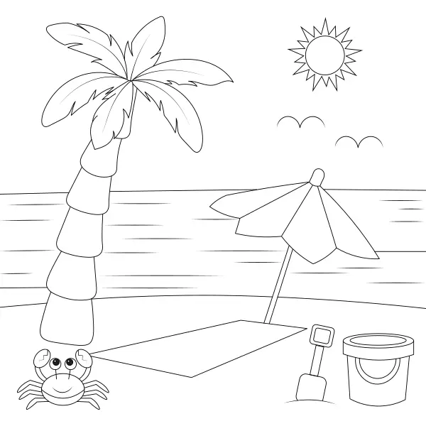 Playa con sombrilla | Dibujos para colorear online para niños