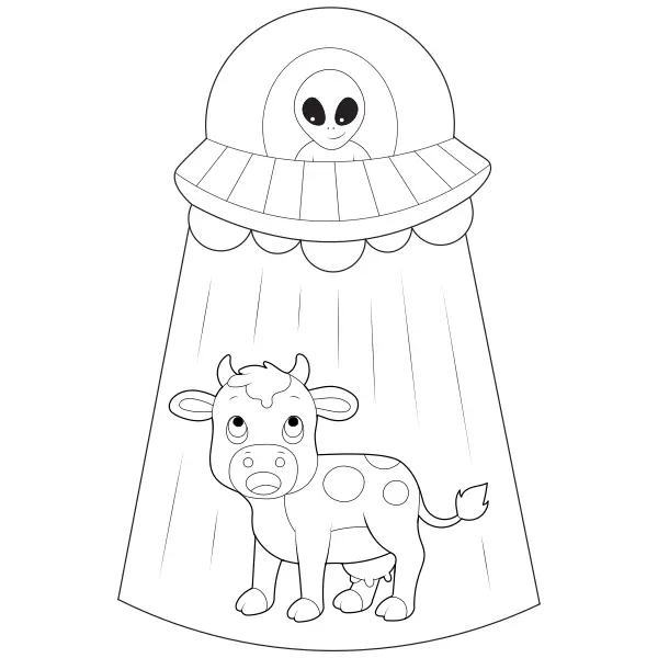 Un extraterrestre se lleva una vaca | Dibujos para colorear online para niños
