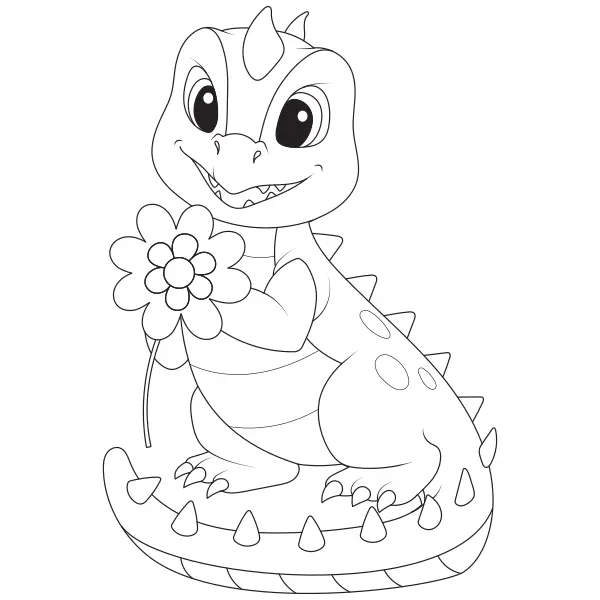 Un dinosaurio con una flor | Dibujos para colorear online para niños