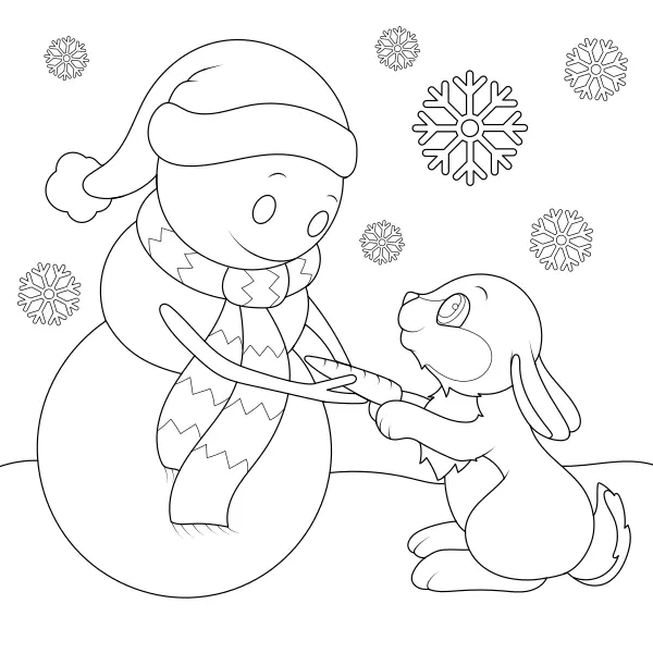Un conejo con un muñeco de nieve | Dibujos para colorear online para niños