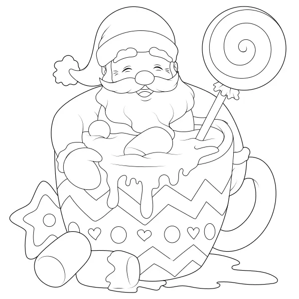Papá Noel en una copa de dulce | Dibujos para colorear online para niños