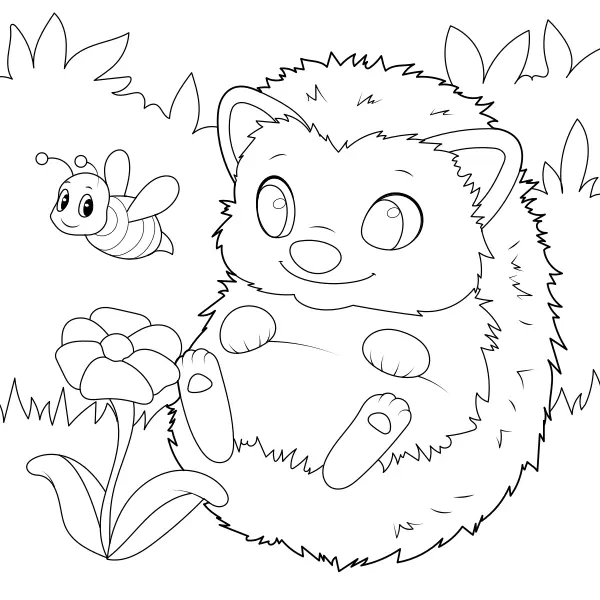Un erizo con una abeja | Dibujos para colorear online para niños