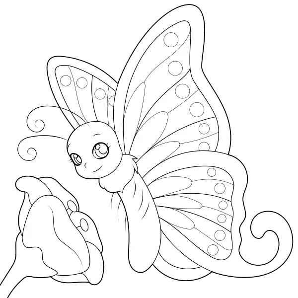 Una mariposa y una flor | Dibujos para colorear online para niños