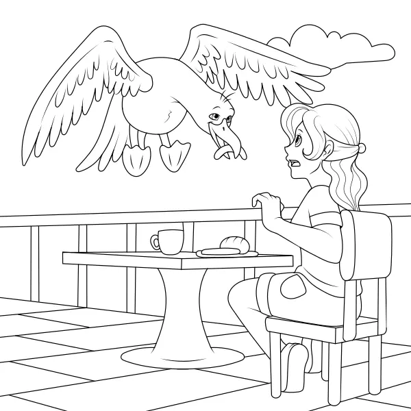 Una gaviota roba comida | Dibujos para colorear online para niños