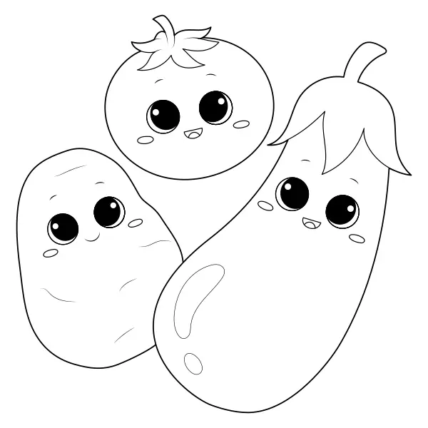 Berenjena, tomate y patata | Dibujos para colorear online para niños