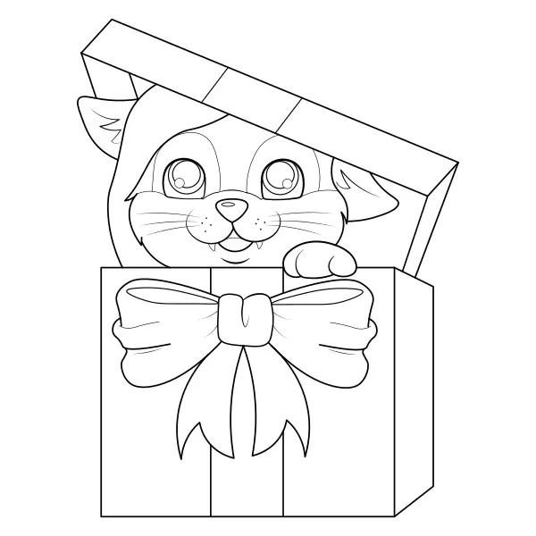 Un gato de regalo | Dibujos para colorear online para niños