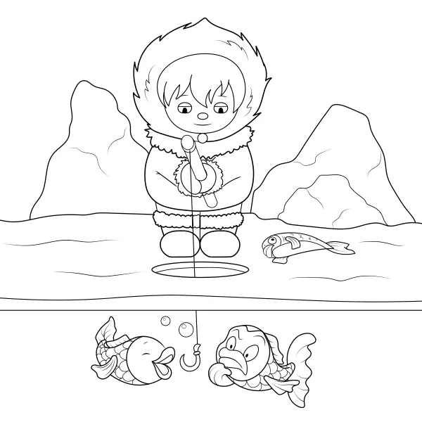 La pesca de los inuit | Dibujos para colorear online para niños