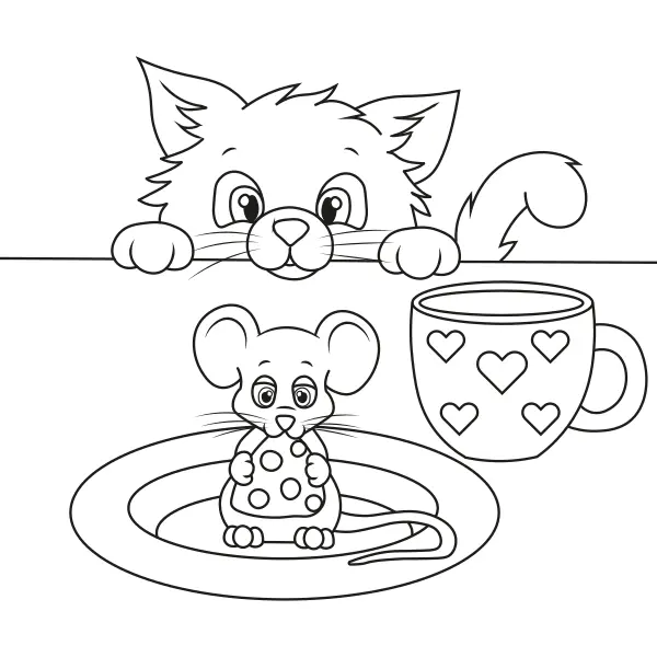El gato y el ratón | Dibujos para colorear online para niños