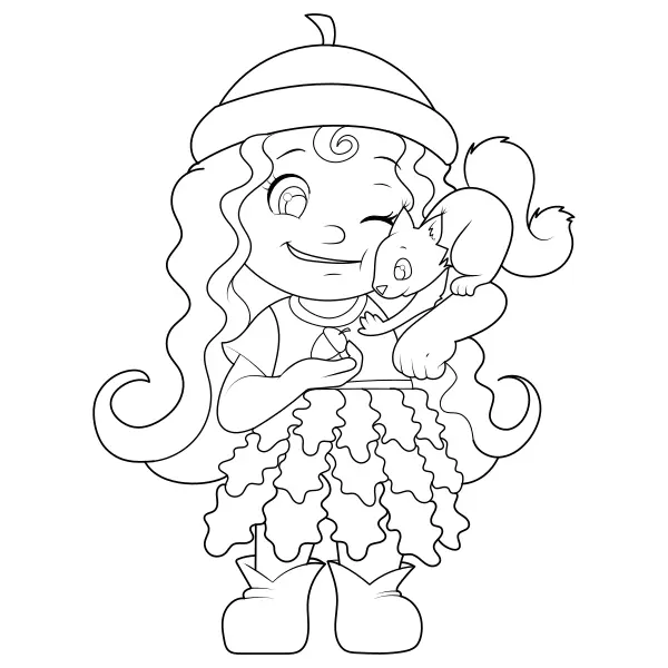 La niña con la ardilla | Dibujos para colorear online para niños