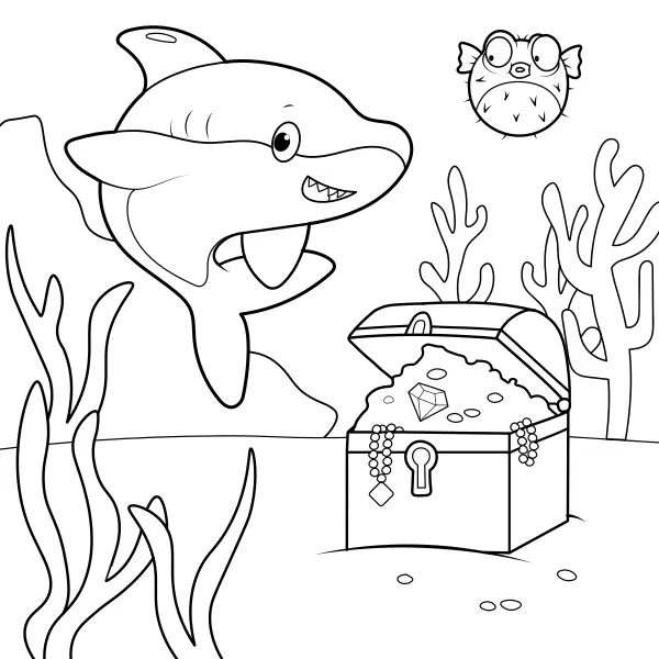 El tiburón y el tesoro | Dibujos para colorear online para niños