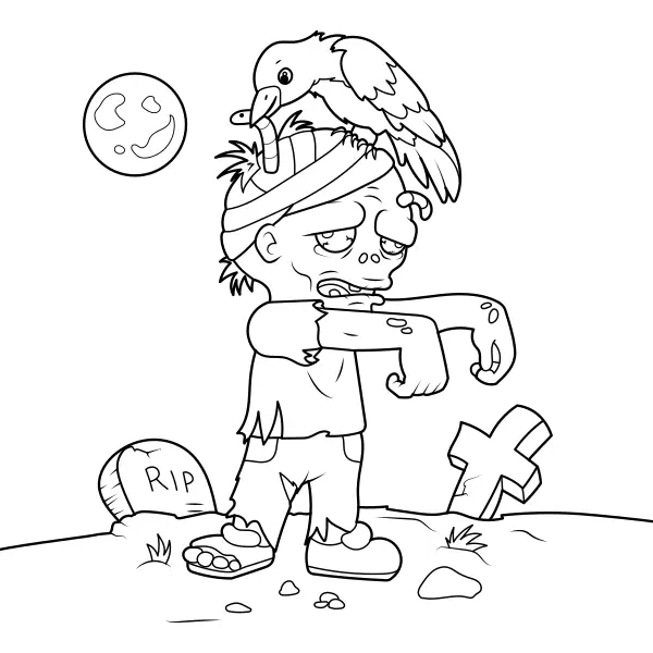 El zombi y el cuervo | Dibujos para colorear online para niños