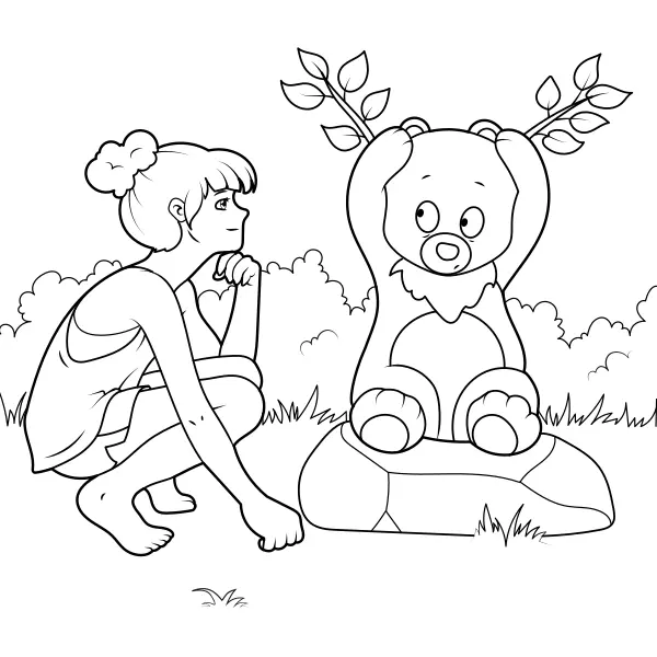 La niña y el oso | Dibujos para colorear online para niños