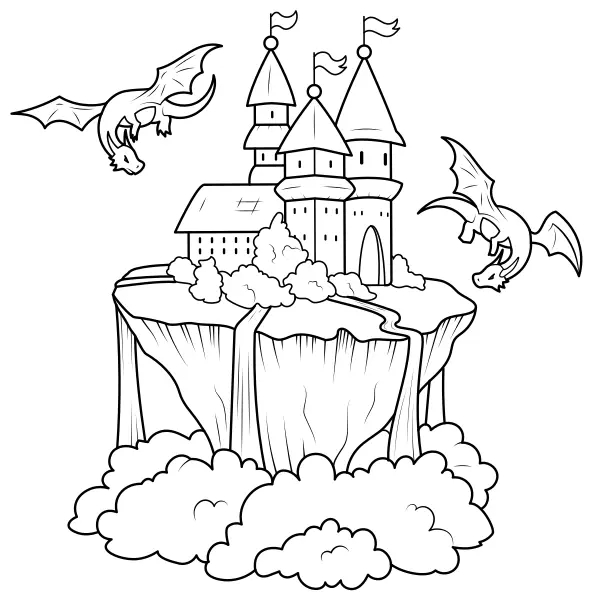 Castillo y dragones | Dibujos para colorear online para niños
