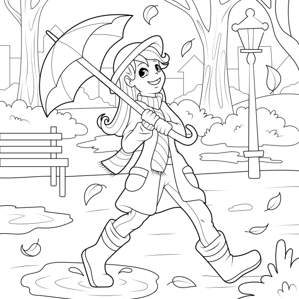 La chica con el paraguas | Dibujos para colorear online para niños