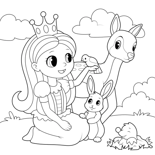 La princesa y los animales | Dibujos para colorear online para niños
