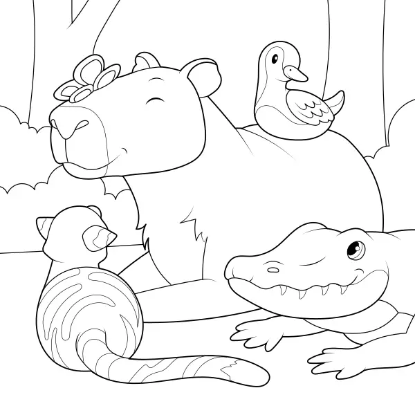 El capibara con sus amigos | Dibujos para colorear online para niños