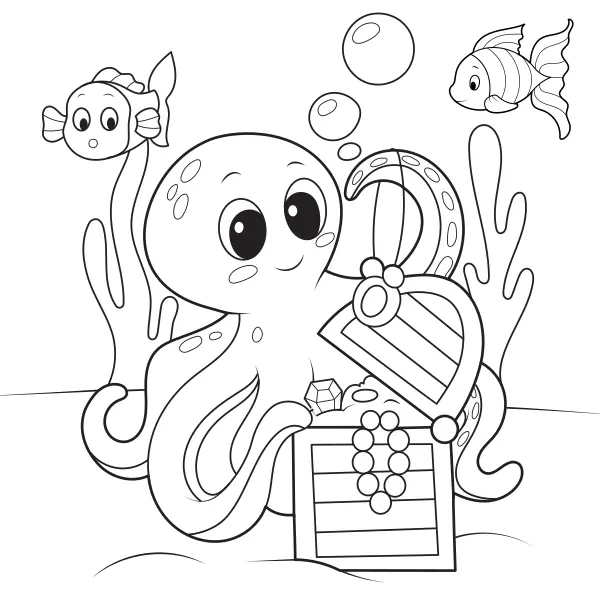 El pulpo y el tesoro | Dibujos para colorear online para niños