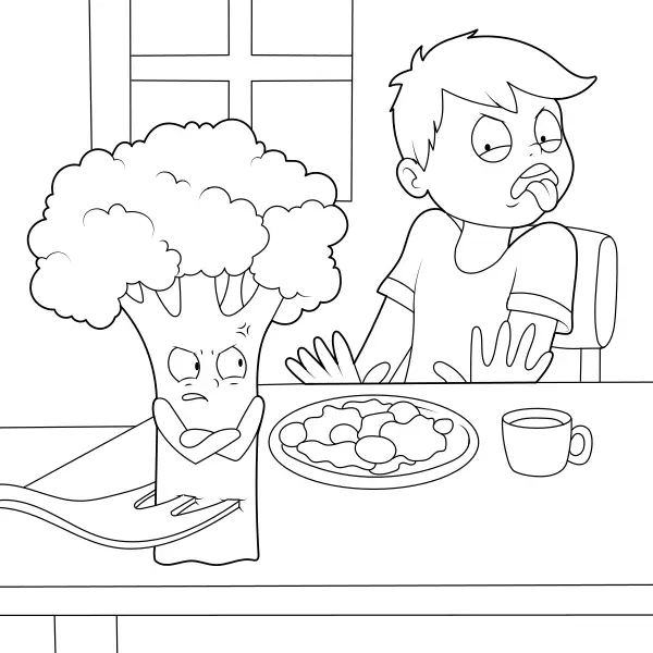 El niño no quiere brócoli | Dibujos para colorear online para niños