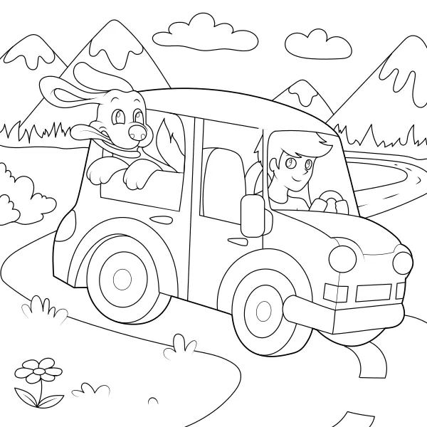 Un niño con su perro de excursión | Dibujos para colorear online para niños