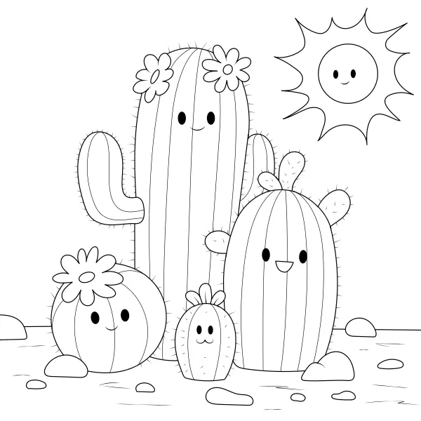 La familia de los cactus | Dibujos para colorear online para niños